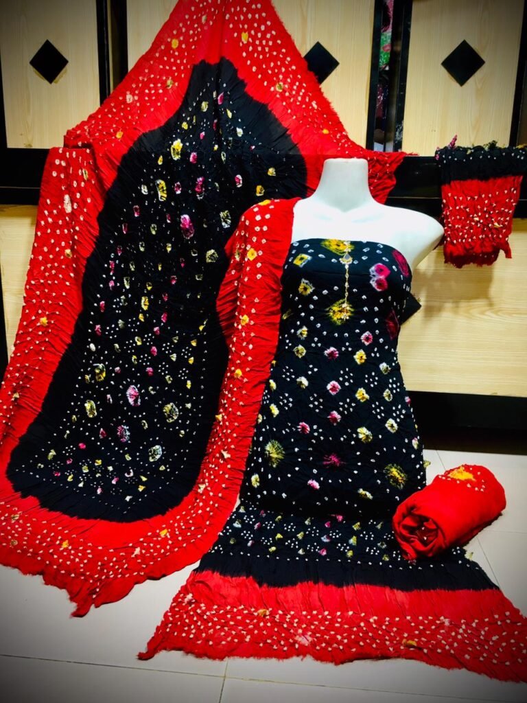 Black Bandhani Chunri 3 Piece Unstitched Suit