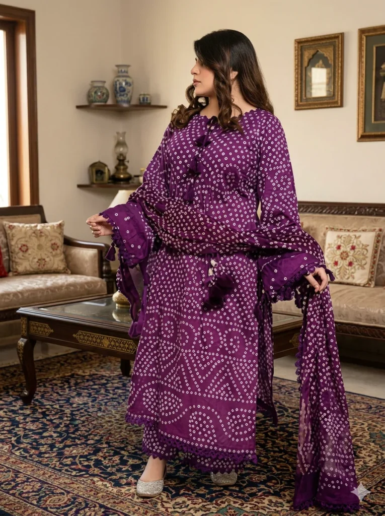 Purple Chiffon Bandhani Suit