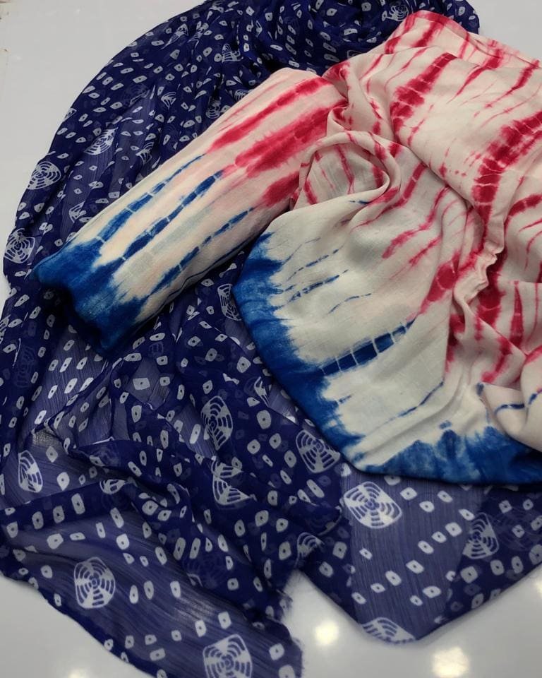 Navy Blue Bandhani Dupatta Tie Dye Suit