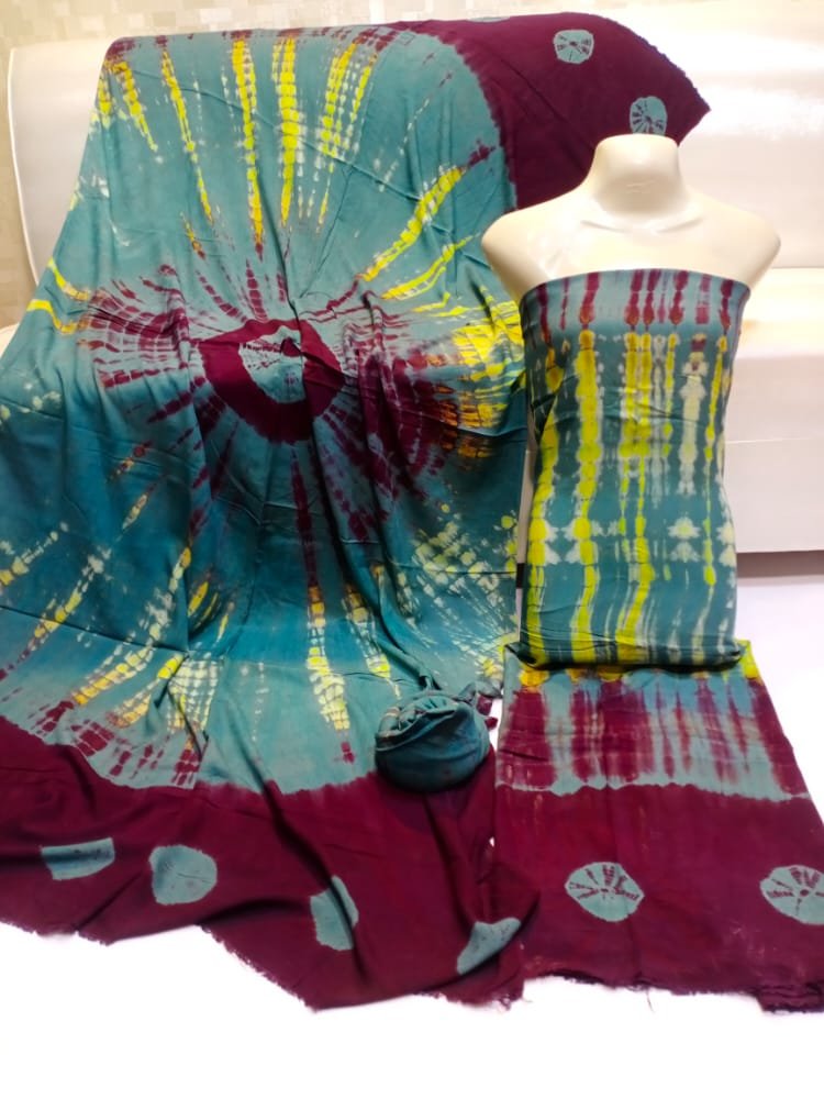 Teal Circle Border Tie Dye Suit