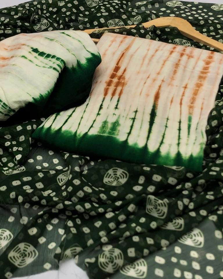 Bottle Green Bandhani Dupatta Tie Dye Suit