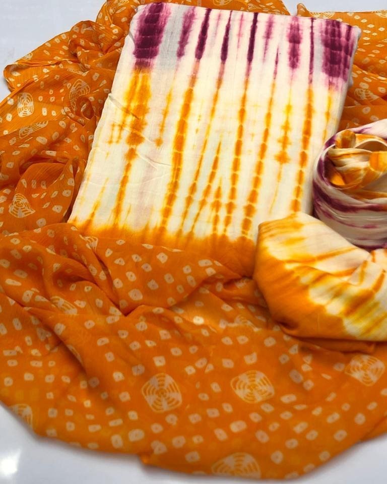 Saffron Bandhani Dupatta Tie Dye Suit